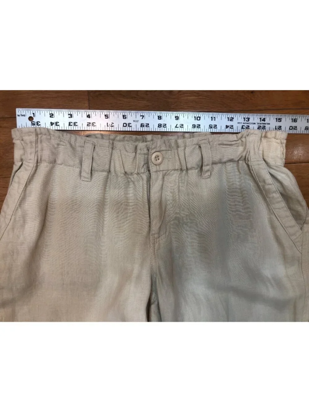 London Jean 100% Linen Wide Leg Paper Bag Waist Light Tan Pants Coastal Size 8